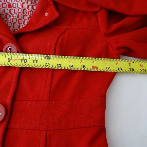 Tulle Red Wool Blend Peacoat Trench Coat Women Size S Button Closure FLAWS - Picture 7 of 15